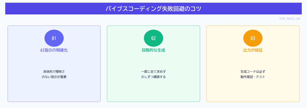 バイブスコーディング失敗回避のコツ