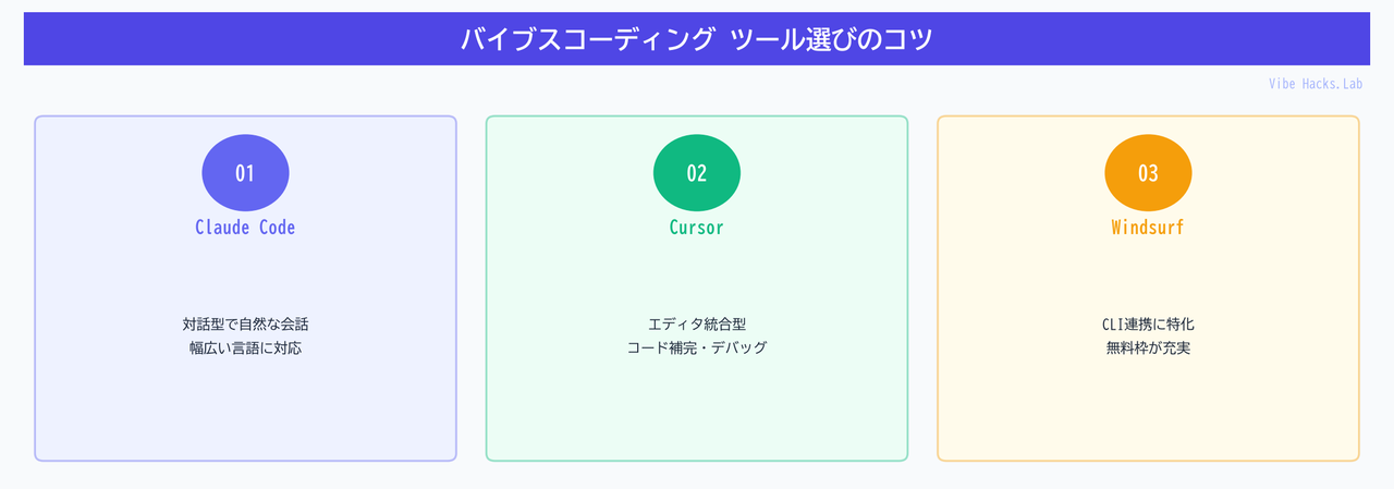 バイブスコーディング ツール選びのコツ