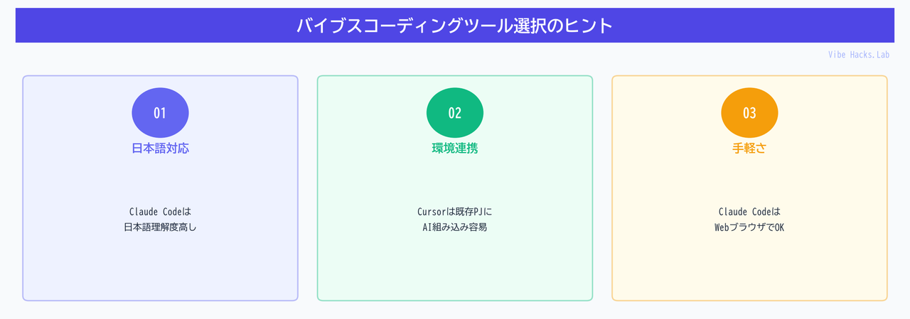 バイブスコーディングツール選択のヒント