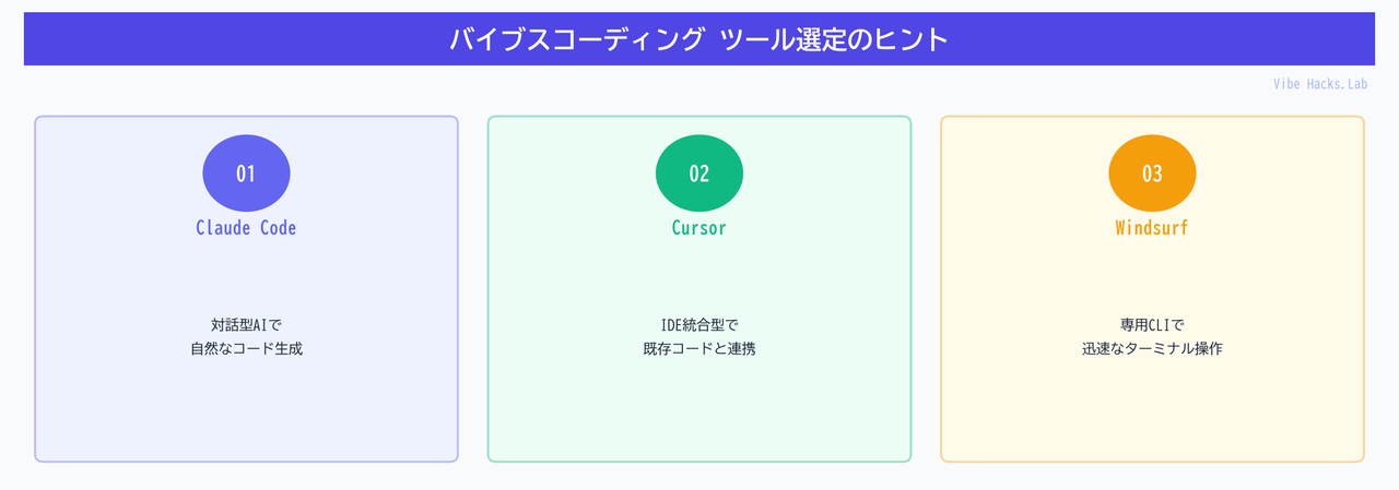 バイブスコーディング ツール選定のヒント